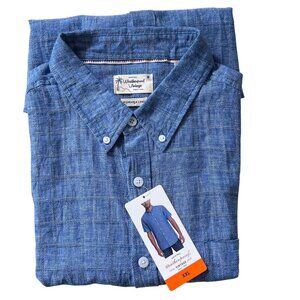 Original Weatherproof Vintage Linen Blend Washable Blue Checkered Men Shirt XXL